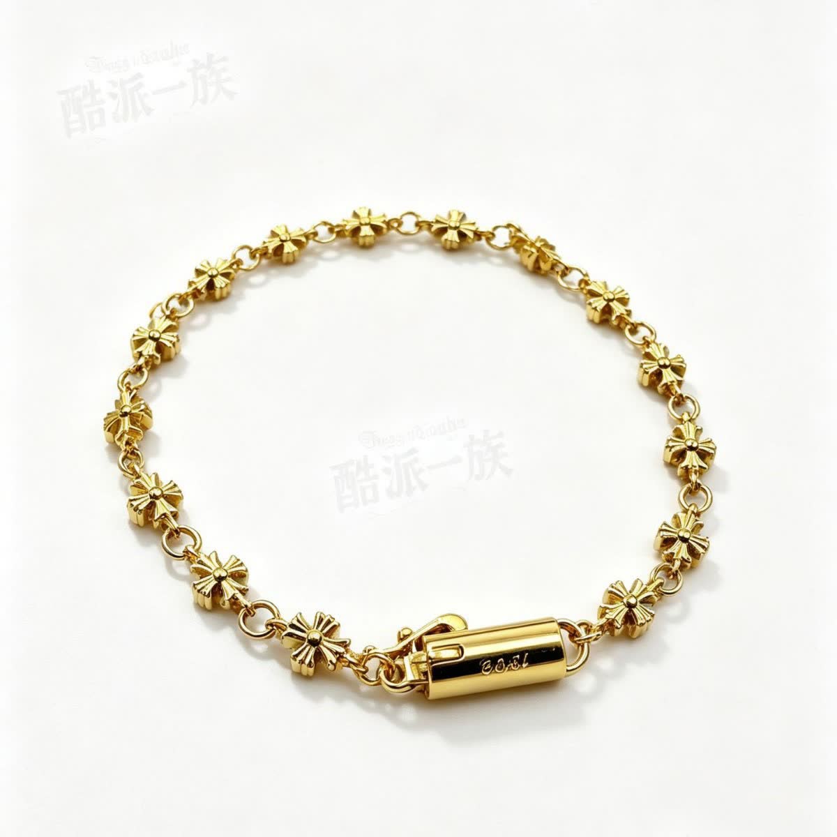 Chrome Hearts Gold Tone Flower Link Bracelet